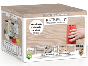 Retique It® Wood'n Finish Kit in Sun Bleached, including four large interior top coat wood finish products with wooden boxes.