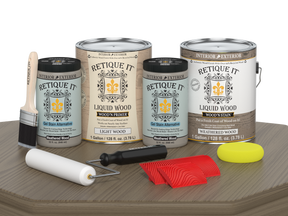 Weathered Wood Retique It® Wood'n Finish Kit with four large containers, ideal for multi-purpose wood refinishing projects.