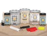 Retique It® Wood'n Finish Kit in Oak with matte finish, shown on a table, highlighting easy application and natural wood look.
