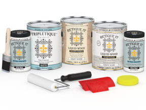 Retique It Wood'n Cabinet Kit with 48 grained white wash doors, stain finish, matte surface for kitchen or bathroom cabinets.