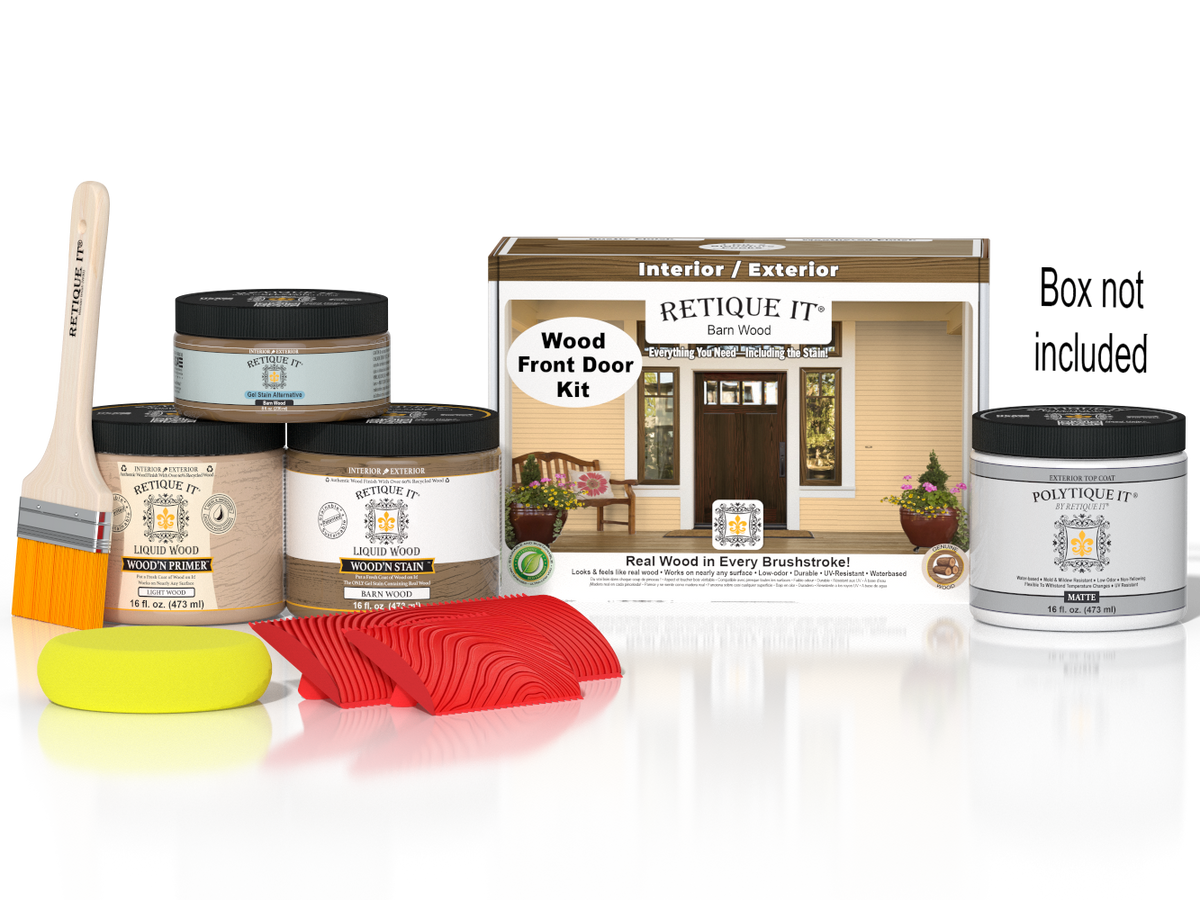 Wood'n Finish Front Door Kit - Barn Wood — Matte kit contents with door box