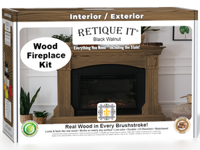 Retique It® Fireplace Wood'n Finish Kit in Black Walnut stain, full fireplace kit with stain containers and application tools.