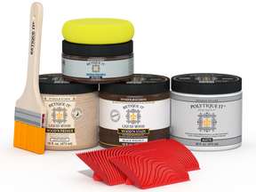 Black Walnut Wood'n Finish Kit by Retique It® for exterior wood projects, includes top coat and tools in a multi-purpose kit.