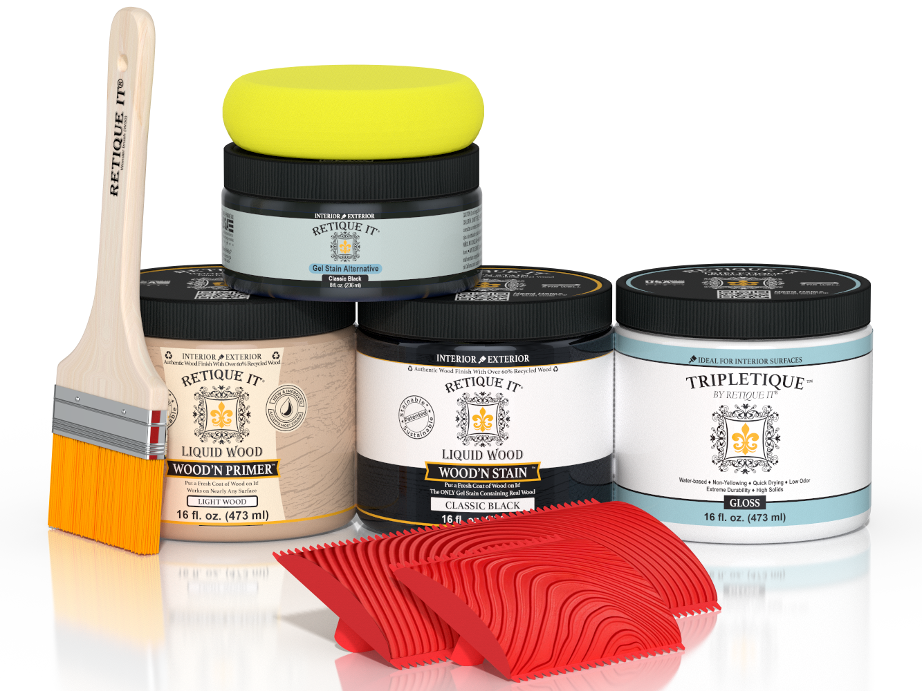 Retique It® Multi-purpose Wood'n Kit (Med) in classic black, interior top coat with a glossy finish on wood surfaces.