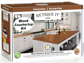 Retique It® cedar stain countertop kit for kitchen islands, featuring natural wood finish and easy application.