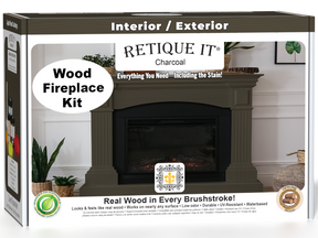 Retique It® Fireplace Wood'n Finish Kit in charcoal, full fireplace stain kit with wooden tools and stain containers shown in the image.