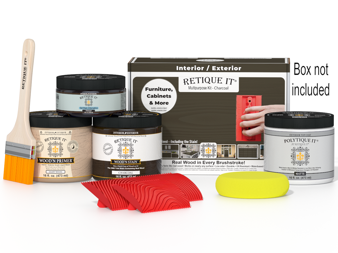 Retique It® Wood'n Kit Medium in Charcoal, a multi-purpose exterior top coat kit for wood finishing projects.