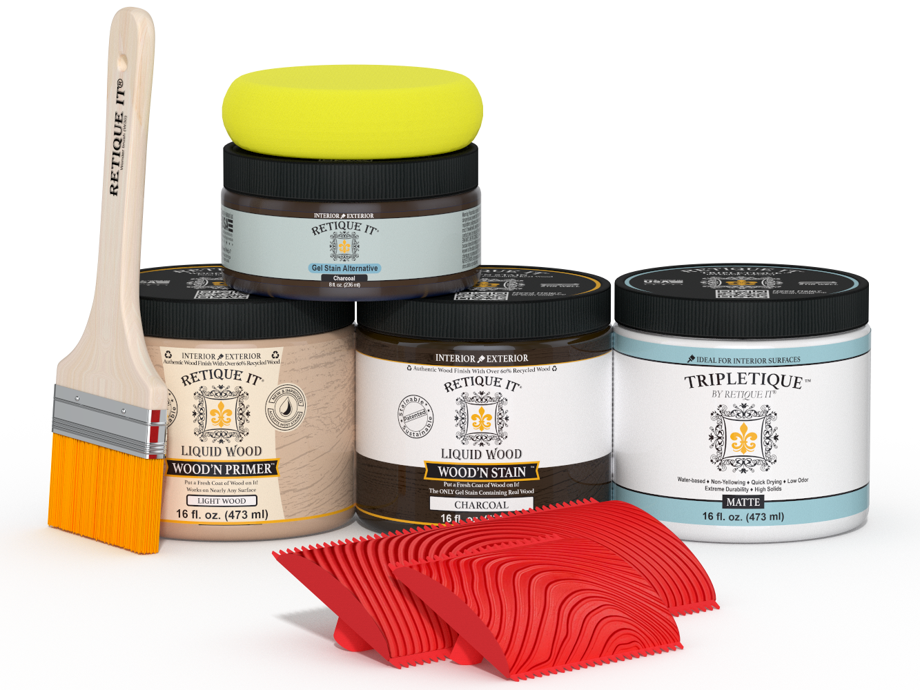Retique It® Wood'n Kit Medium charcoal interior top coat, matte finish, for wood furniture and surfaces.