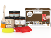 Retique It® Wood'n Finish Kit in Vintage Cherry, medium-sized for wood furniture restoration, showing wood stain and finishing supplies.