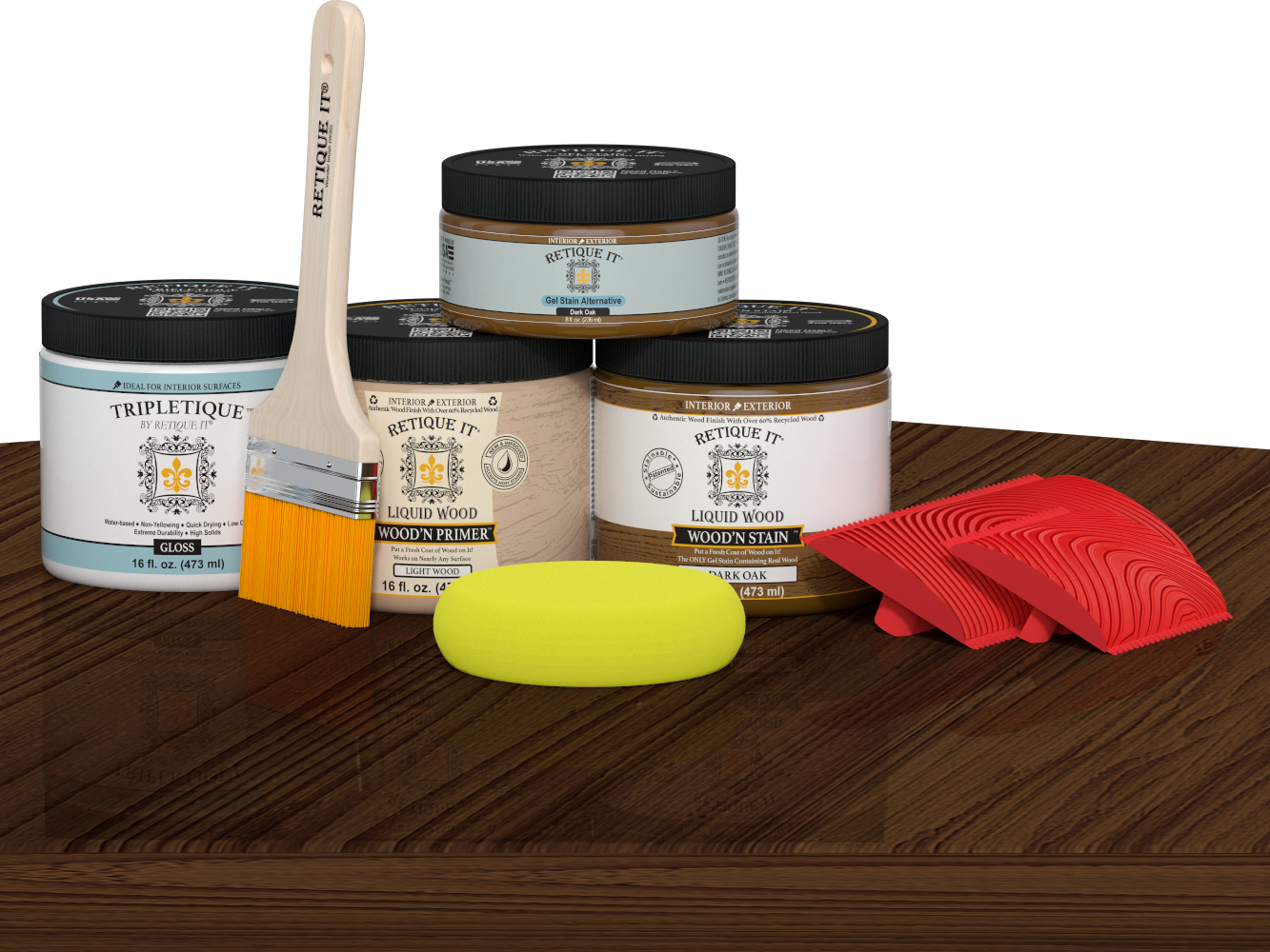 Dark oak countertop kit for kitchen island by Retique It®, featuring stain application on a modern kitchen island surface.