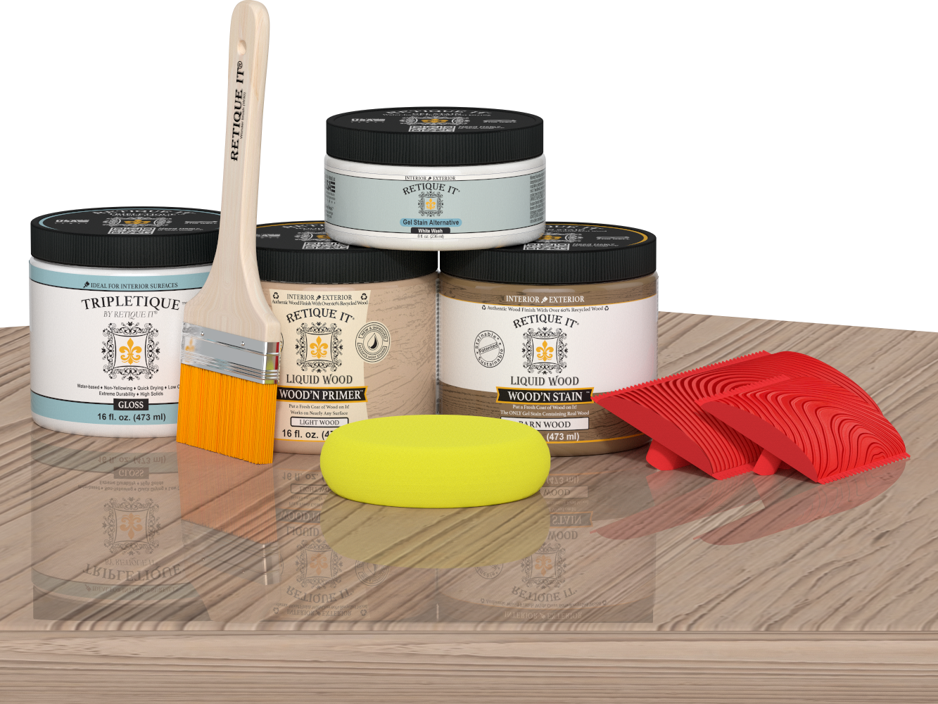 Retique It® French Oak countertop kit stain on a kitchen island showcasing natural wood grain and finish.