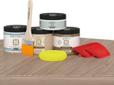 Retique It® Wood'n Kit in French Oak for interior wood finishing, shown with the top coat application on a table.