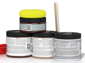 Rear view of Retique It Wood'n Finish Kit in Java, a multi-purpose exterior top coat kit with wood finish tools and components.