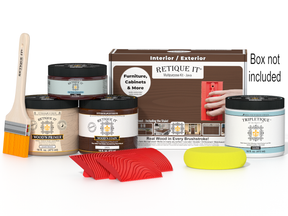 Retique It® Wood'n Finish Kit (Med) Java interior top coat in box, includes wood finish supplies for furniture or decor projects.