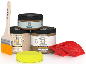 Multi-purpose Wood'n Kit (Med) in Modern Walnut by Retique It® with finishing supplies and tools for wood projects.