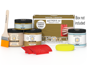 Retique It® Wood'n Finish Kit in Old Oak for interior top coat, featuring wood stain and finish components in a compact box.