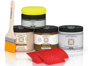 Dark Pecan Wood'n Finish Kit by Retique It® for exterior wood surfaces, featuring gloss top coat in a multi-purpose wood finishing set.