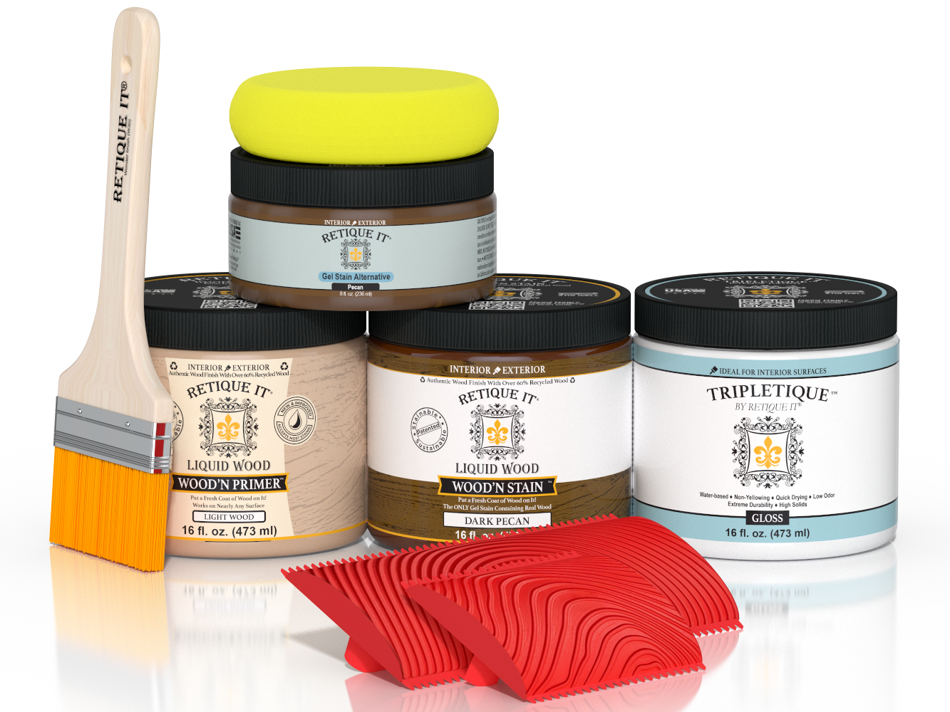 Retique It® Wood'n Kit in Dark Pecan for interior top coat, featuring a glossy finish on wood surfaces.