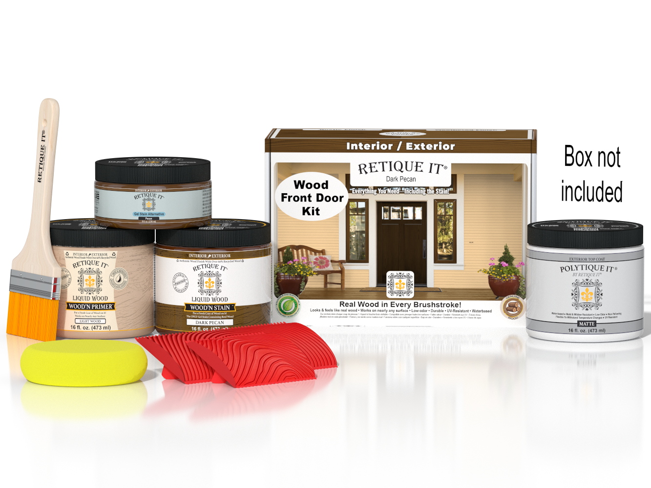Wood'n Finish Front Door Kit - Dark Pecan — Matte kit contents with door box