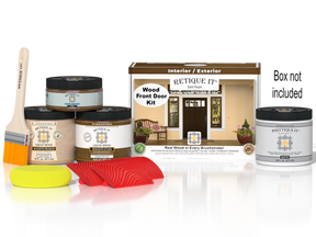 Wood'n Finish Front Door Kit - Dark Pecan — Matte kit contents with door box