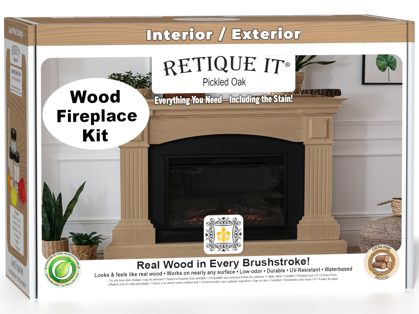 Retique It® Fireplace Wood'n Finish Kit in Pickled Oak stain, full fireplace stain set with wood finish products.