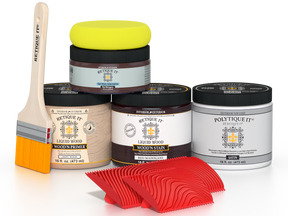 Retique It® Wood'n Finish Kit in Red Mahogany with satin top coat, suitable for exterior wood projects.