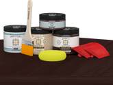 Retique It countertop kit for kitchen island in red mahogany stain, showing a finished wood surface with rich red tones.