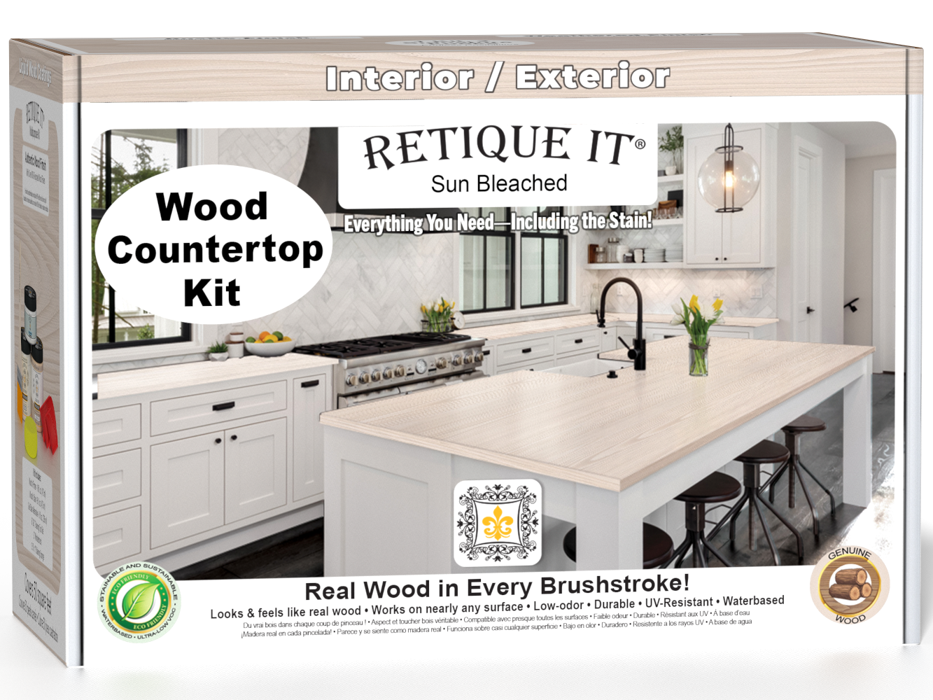 Sun-bleached wood countertop kit from Retique It® Kitchen Island Wood'n Finish Kit, shown in a natural, rustic finish.