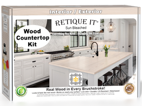 Sun-bleached wood countertop kit from Retique It® Kitchen Island Wood'n Finish Kit, shown in a natural, rustic finish.
