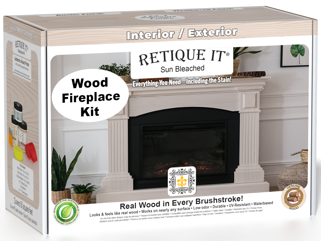 Retique It® Fireplace Wood'n Finish Kit in Sun Bleached for full fireplace renovation, includes wood finish products and tools.