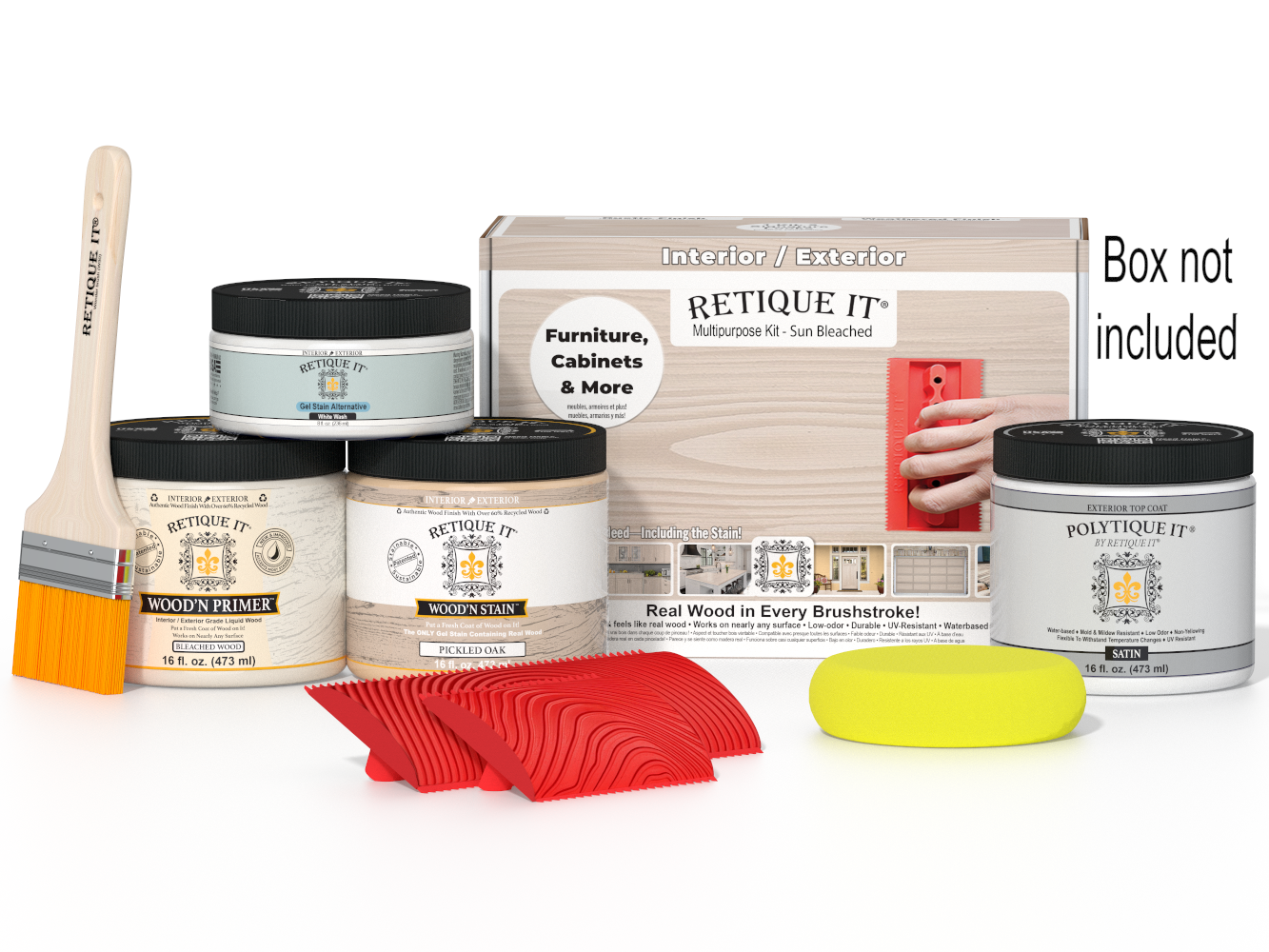 Retique It Wood'n Finish Kit in a box, featuring natural wood finish products for furniture and home decor projects.