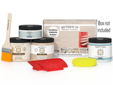 Retique It Wood'n Finish Kit in a box with natural wood finish, featuring a sleek design and user-friendly application tools.