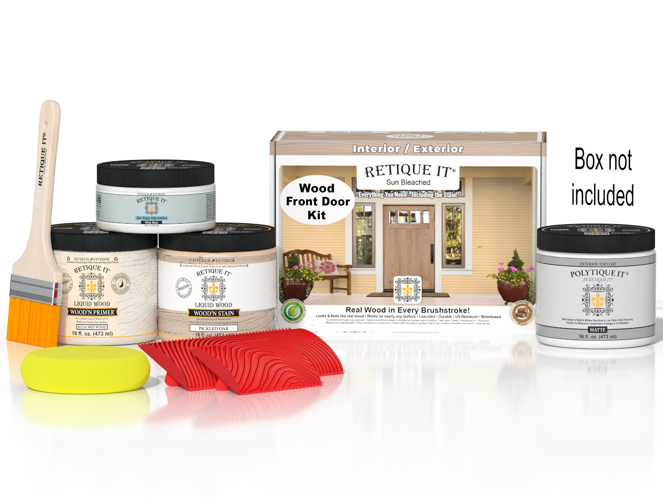 Wood'n Finish Front Door Kit - Sun Bleached — Matte kit contents with door box