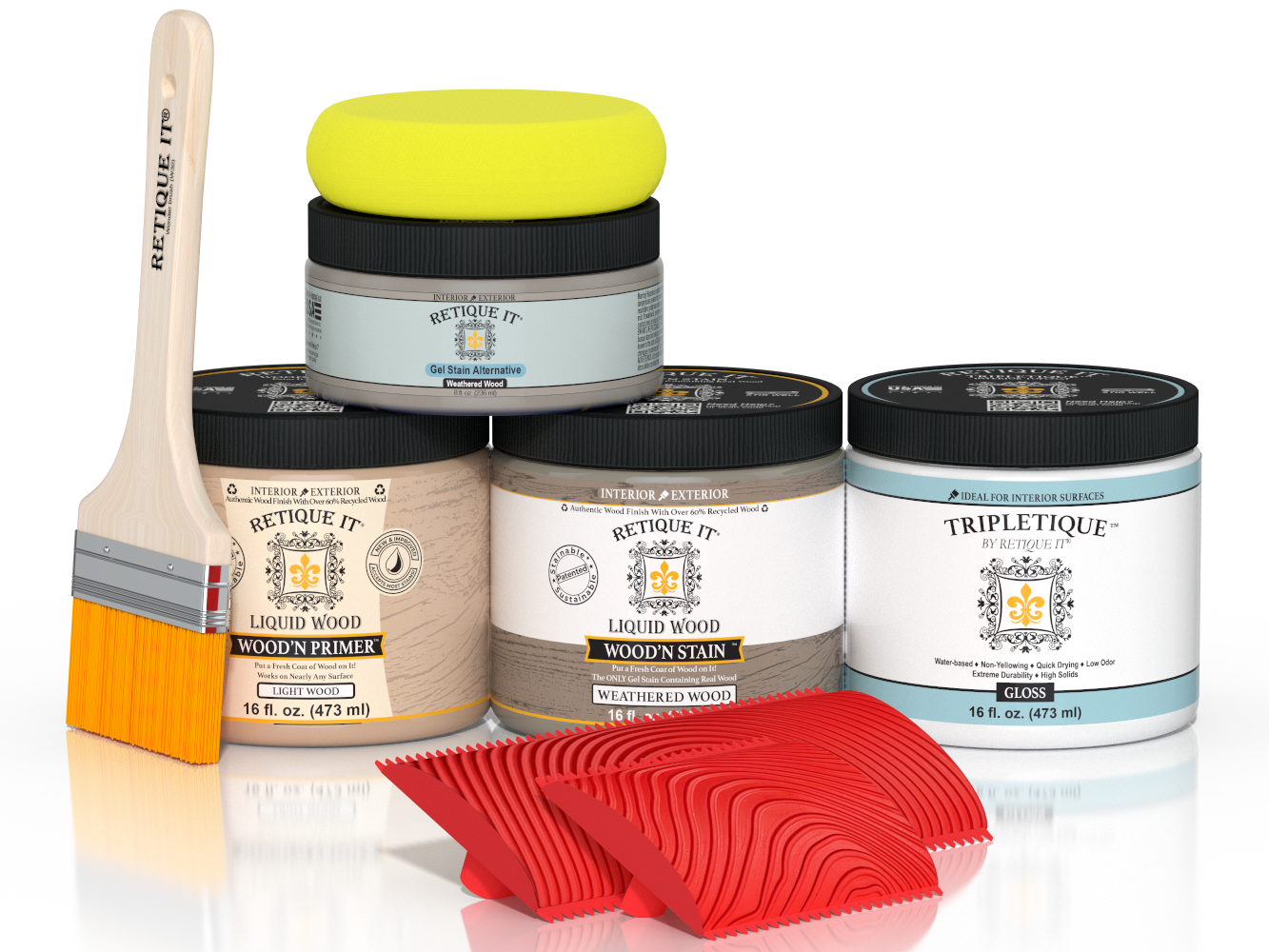 Retique It® Wood'n Kit Medium Weathered Wood interior top coat with glossy finish, designed for multi-purpose wood finishing projects.