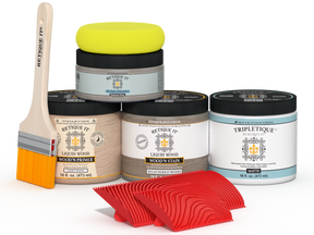Retique It® Wood'n Kit Medium Weathered Wood interior top coat in matte finish, showing applying weathered wood finish to wood surface.