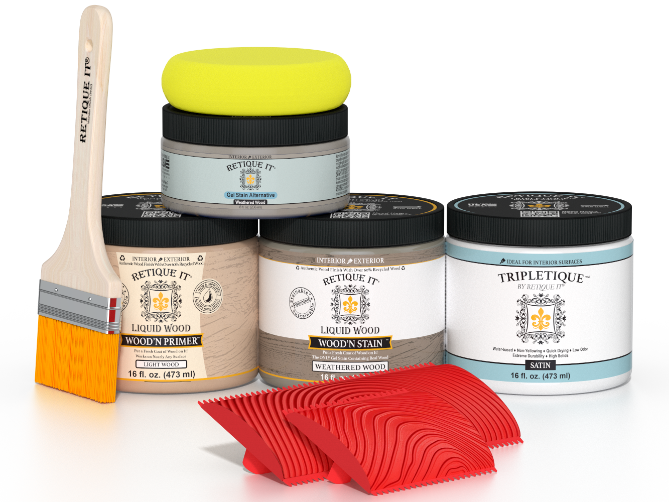 Weathered Wood interior top coat in the Retique It Wood'n Finish Kit, medium size, satin finish, suitable for multi-purpose wood projects.
