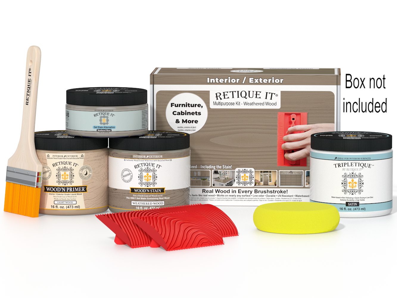 Retique It® Multi-purpose Wood'n Kit in Weathered Wood finish, interior top coat for wood furniture and accents.
