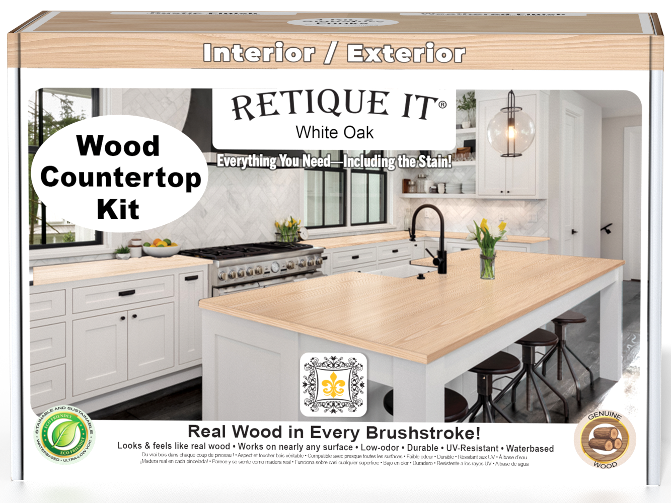 Retique It® white oak kitchen island countertop kit with stained finish, showing a 3D front view of the white oak surface.