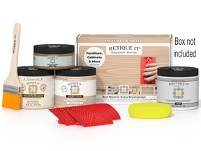 Retique It Wood'n Finish Kit in Warm Oak, includes wood stain and finish supplies for DIY furniture refinishing.