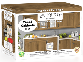 Retique It® Wood'n Cabinet Kit with 12 barn wood grain stained cabinet doors, showcasing the textured, rustic wood finish.