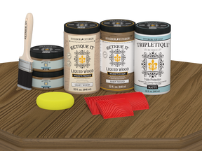 Retique It® Barn Wood countertop kit with matte stain, showing a full kitchen countertop surface in a rustic wood finish.