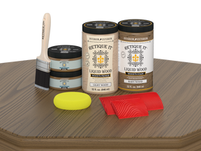 Retique It® Wood'n Cabinet Kit with 12 grained barn wood stains, featuring natural wood grain details on cabinet doors.