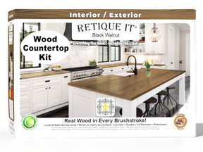 Retique It® Black Walnut countertop kit with stain, showing a 3D view of the boxed full kitchen countertop project.