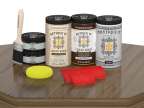 Large Black Walnut Wood'n Finish Kit by Retique It® with exterior top coat, shown in glossy finish on a wood surface.