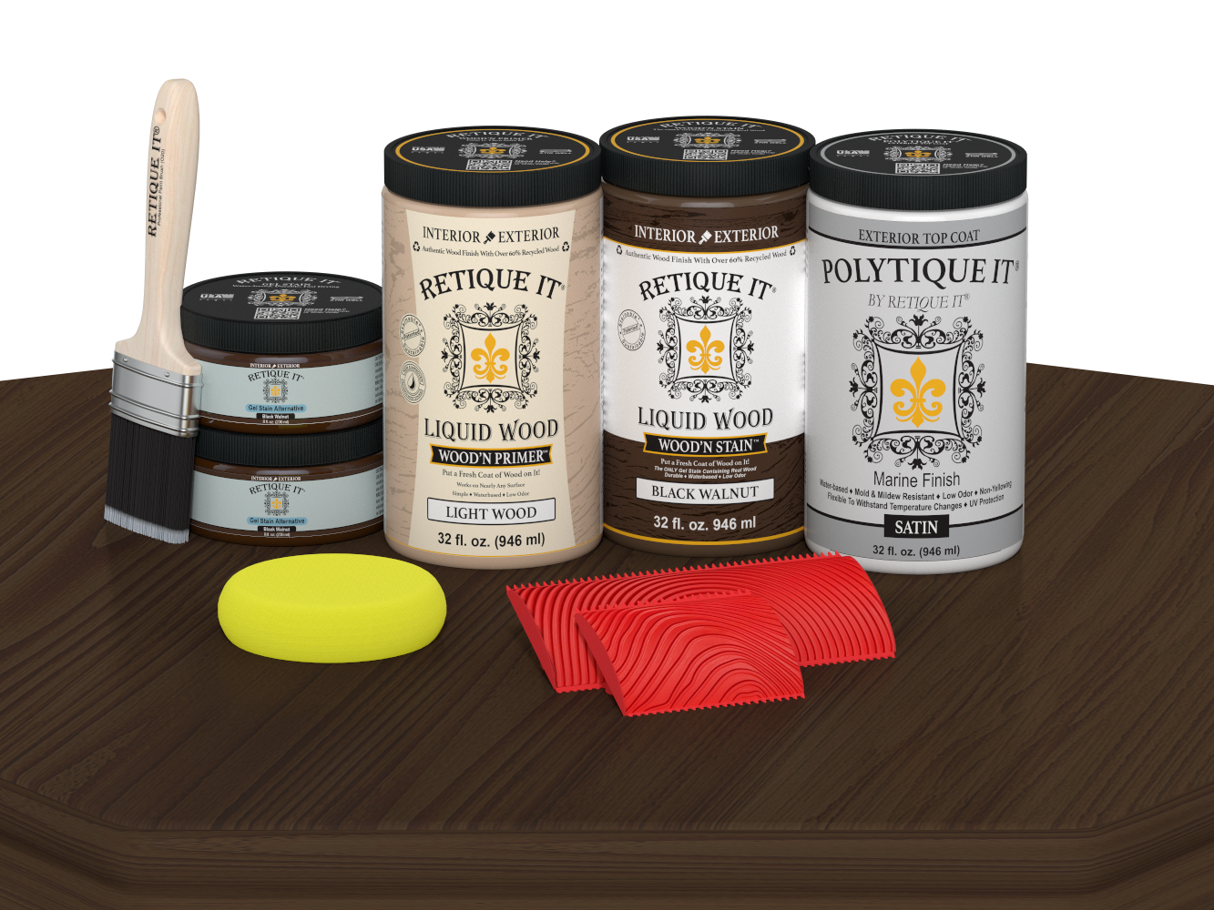 Retique It® Wood'n Finish Front Door Kit in Black Walnut stain, featuring a double front door with satin finish.