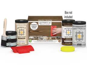 Large Black Walnut Wood'n Finish Kit by Retique It® with exterior top coat and applicator palette for wood finishing projects.