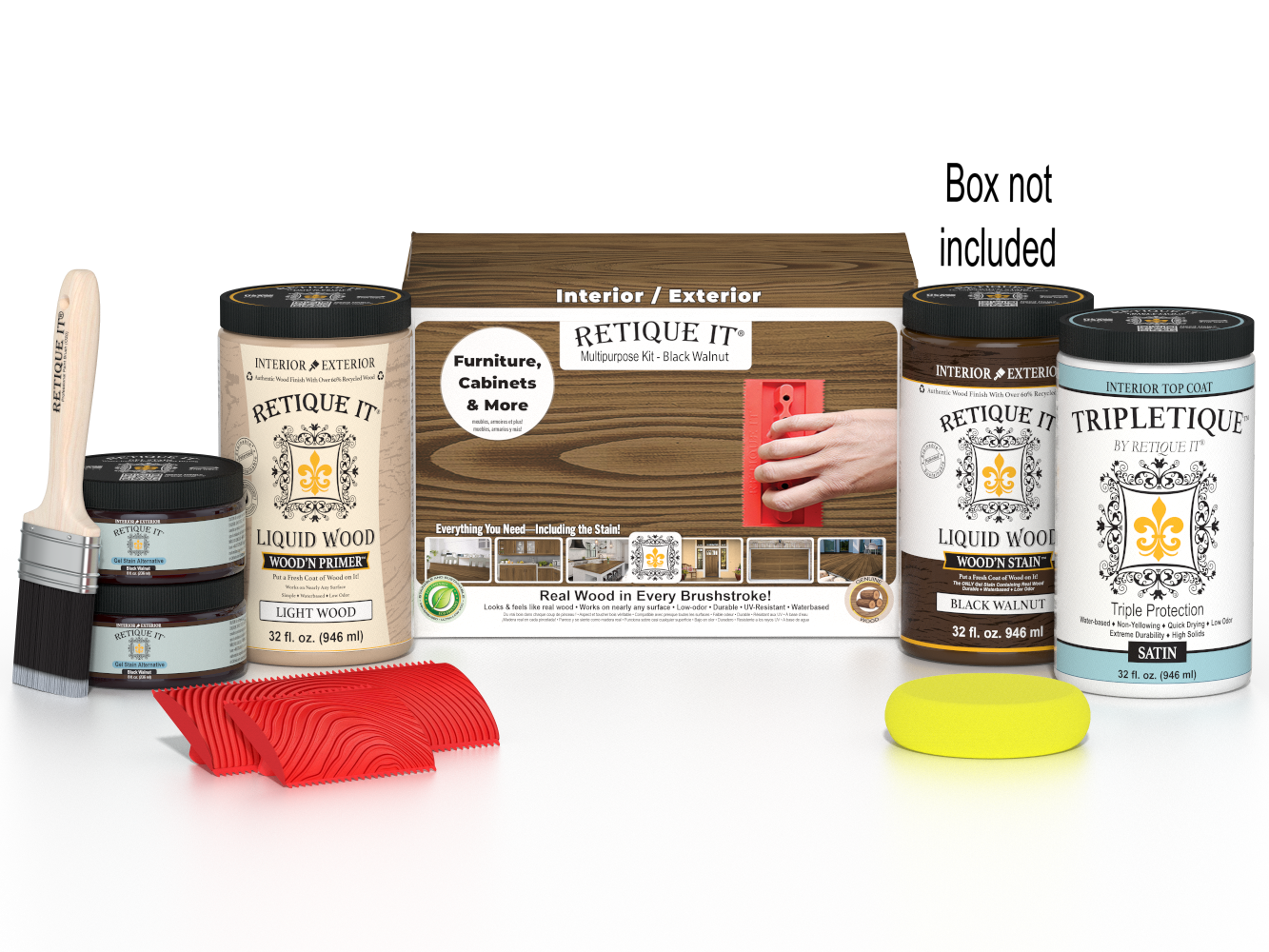 Large Black Walnut Wood'n Kit by Retique It® with interior top coat and finishing tools in the Wood'n Finish Kits product line.