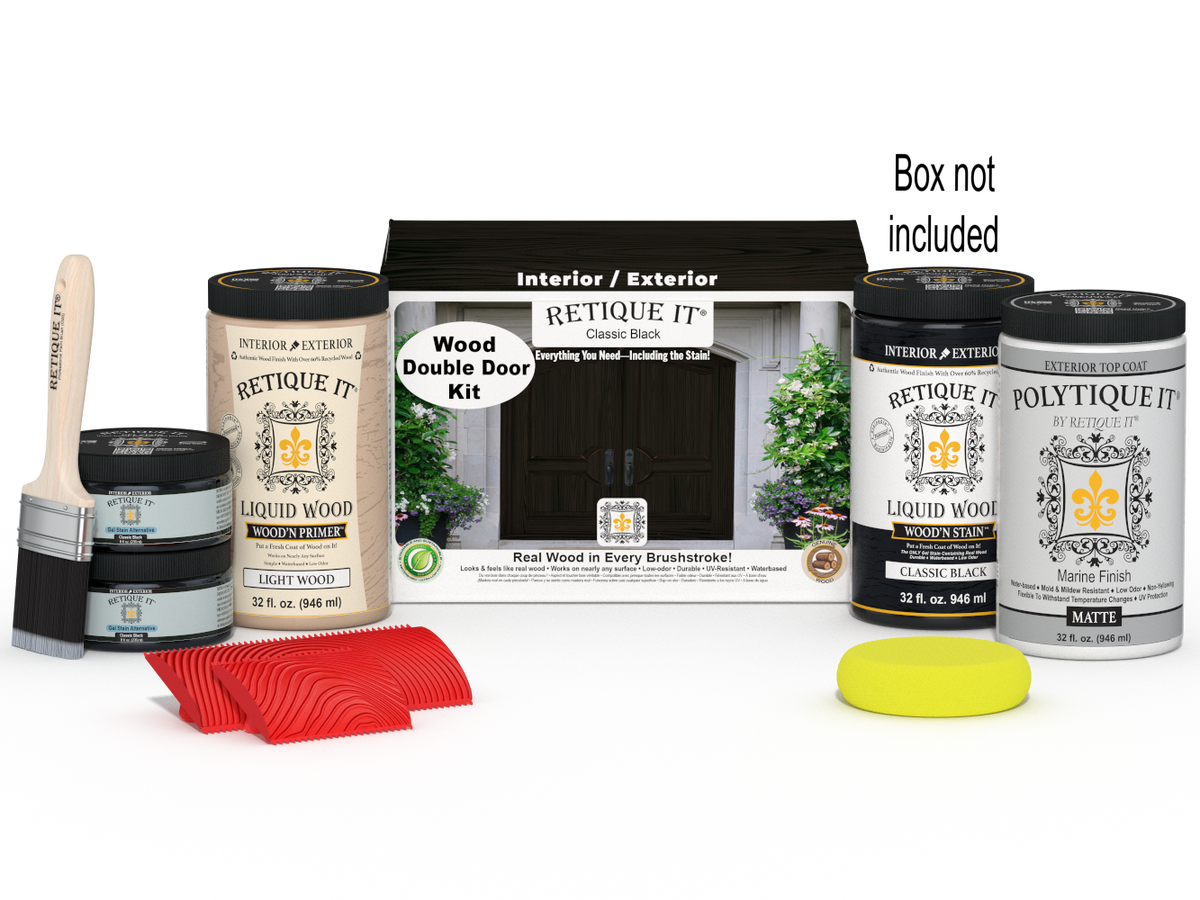 Wood'n Finish Front Door Kit (Double) - Classic Black — Matte kit contents with door box