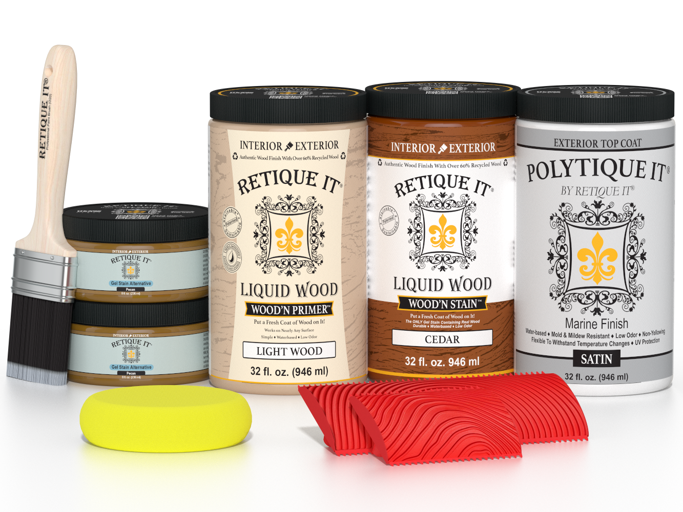 Large Cedar Wood'n Finish Kit from Retique It® with satin exterior top coat and multi-purpose wood treatment in a convenient kit.