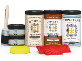 Large Cedar Wood'n Finish Kit by Retique It® with interior top coat, featuring matte finish and multi-purpose wood finishing components.